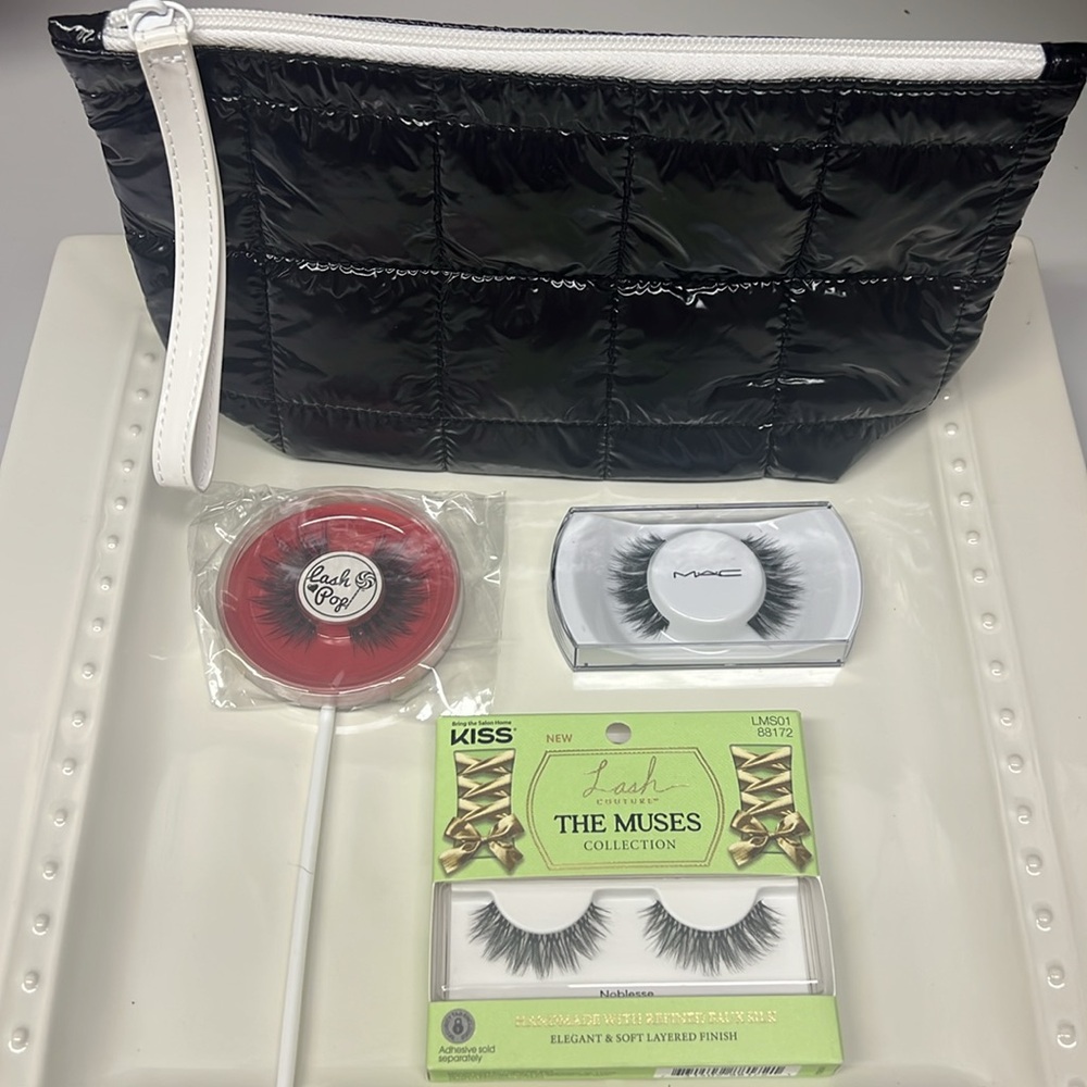 NEW 3 Set lashes and black cosmetic bag: MAC, KISS Lash Pop False Eyelashes